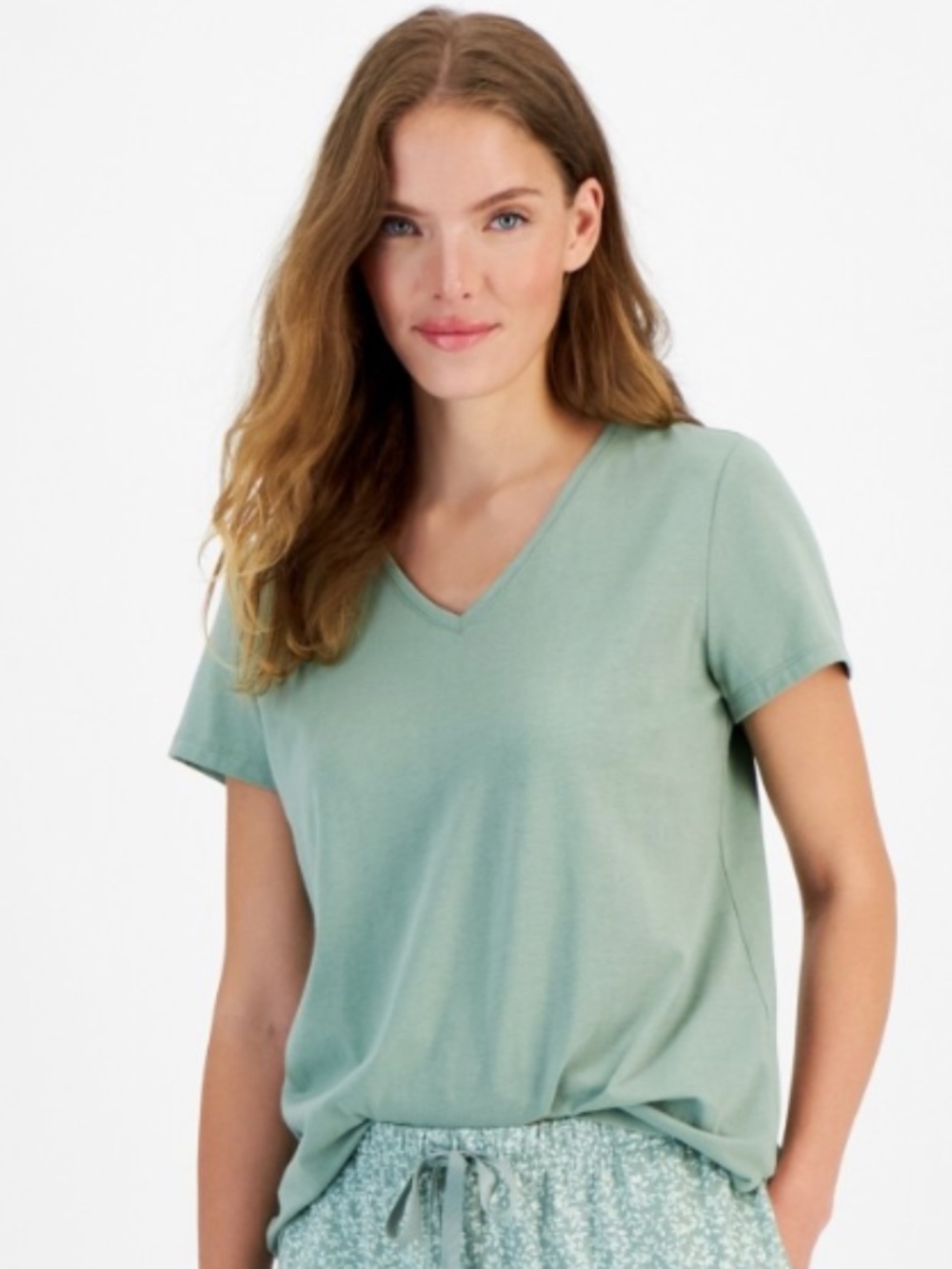 Charter Club Women's Solid V-Neck Short-Sleeve Sleepwear Top, Dry Tea Leaf, XS